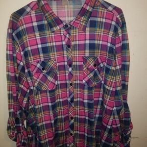 Plaid button down plus size shirt